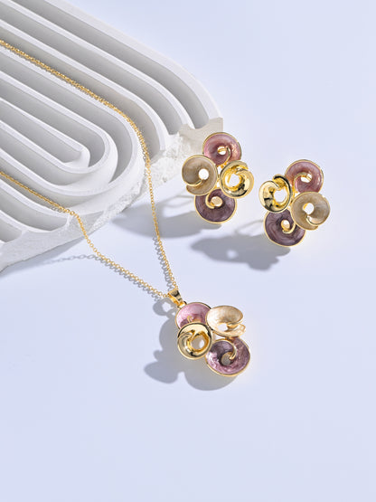 Krrystafee Gold Plated Enamel Petal Cluster Pendant Necklace Set for Women | Demi Fine Jewellery