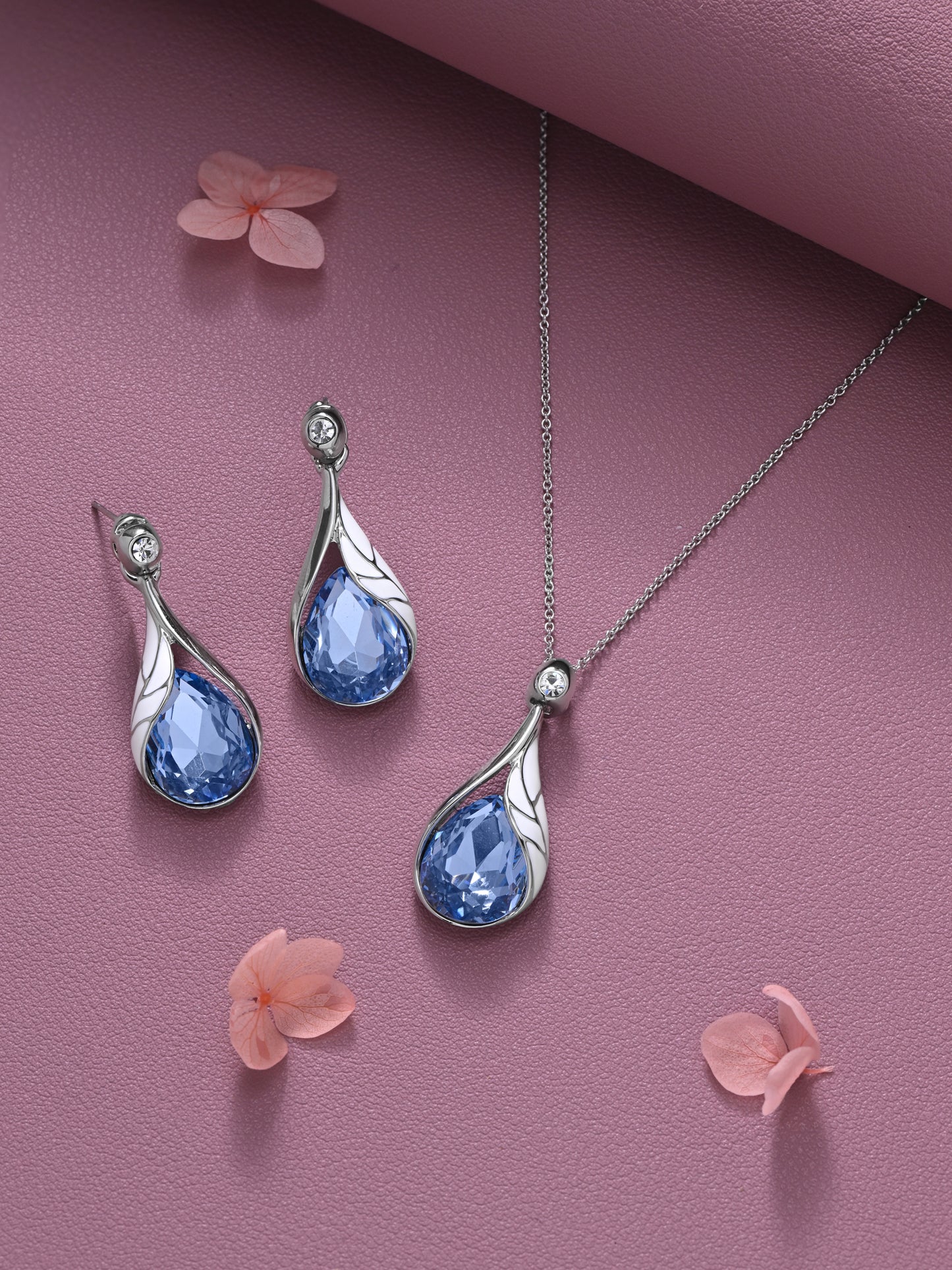 Blue Crystal Tear Drop Pendent Set