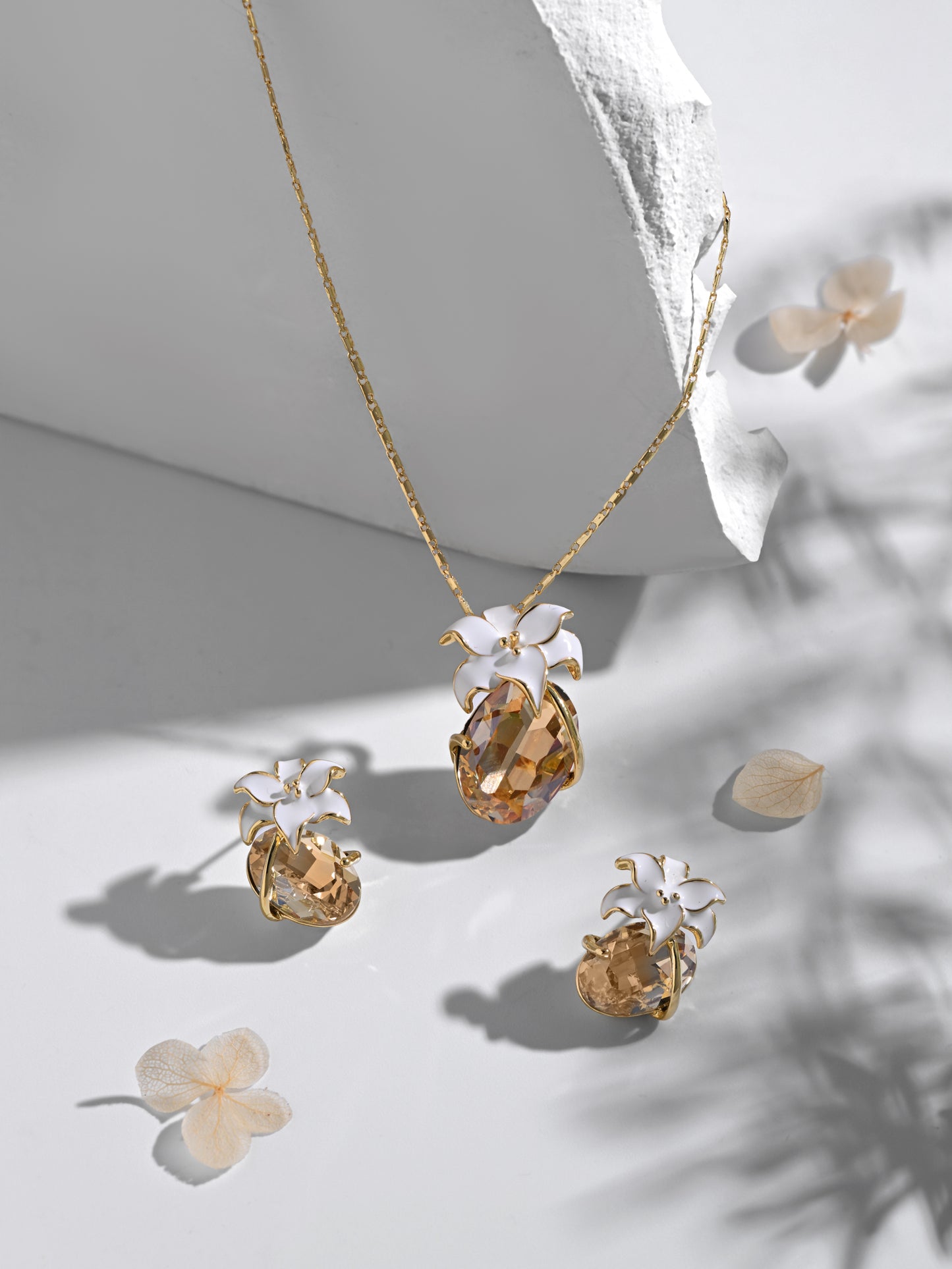 Krrystafee Champagne Crystal Floral Necklace Pendant Set for Women | Demi Fine Jewellery