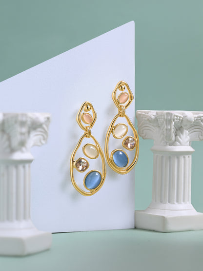 Krrystafee 18K Gold Plated Multi Colour Stone Wire Wrapped Earrings for Women | Festive Gifting