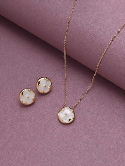 Krrystafee 18K Gold Plated Mother of Pearl Pendant Necklace Set for Women | Luxury Demi Fine Jewellery