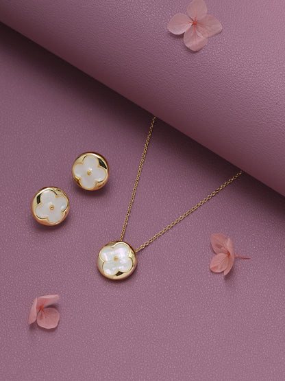 Krrystafee 18K Gold Plated Mother of Pearl Pendant Necklace Set for Women | Luxury Demi Fine Jewellery