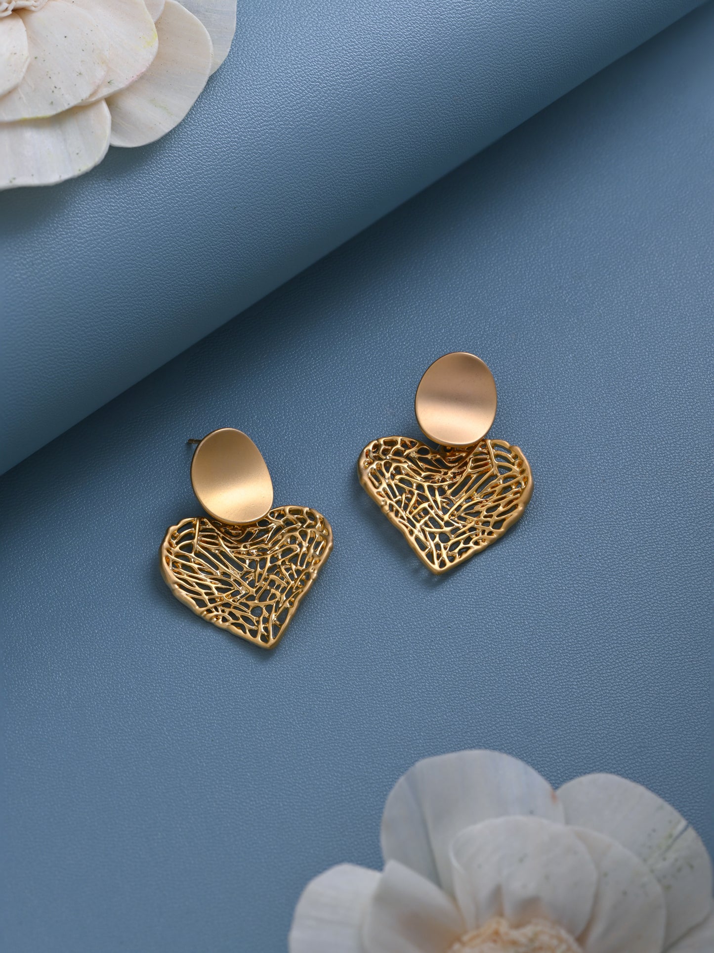Krrystafee 18K Gold Plated Heart Shaped Stud Earrings for Women | Valentine Gifting Jewellery