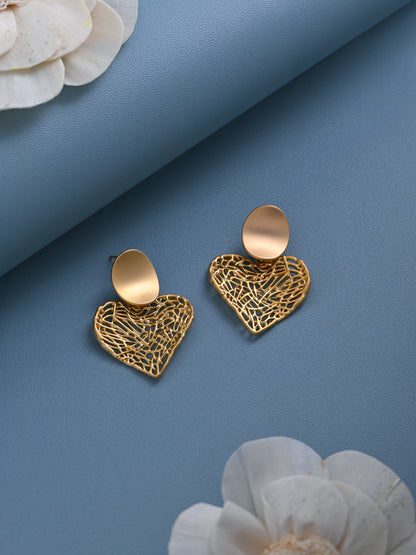 Krrystafee 18K Gold Plated Heart Shaped Stud Earrings for Women | Valentine Gifting Jewellery