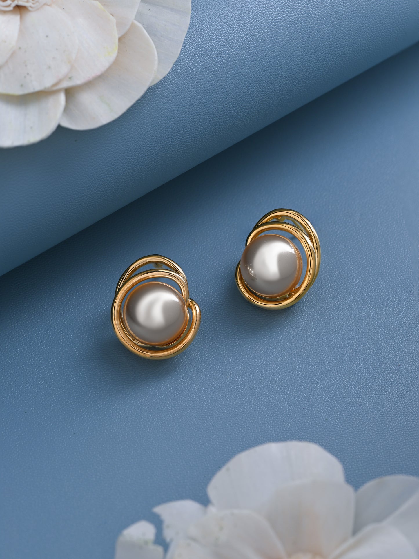 Krrystafee 18K Gold Plated Pearl Wire Wrapped Stud Earrings for Women | Everyday Gifting