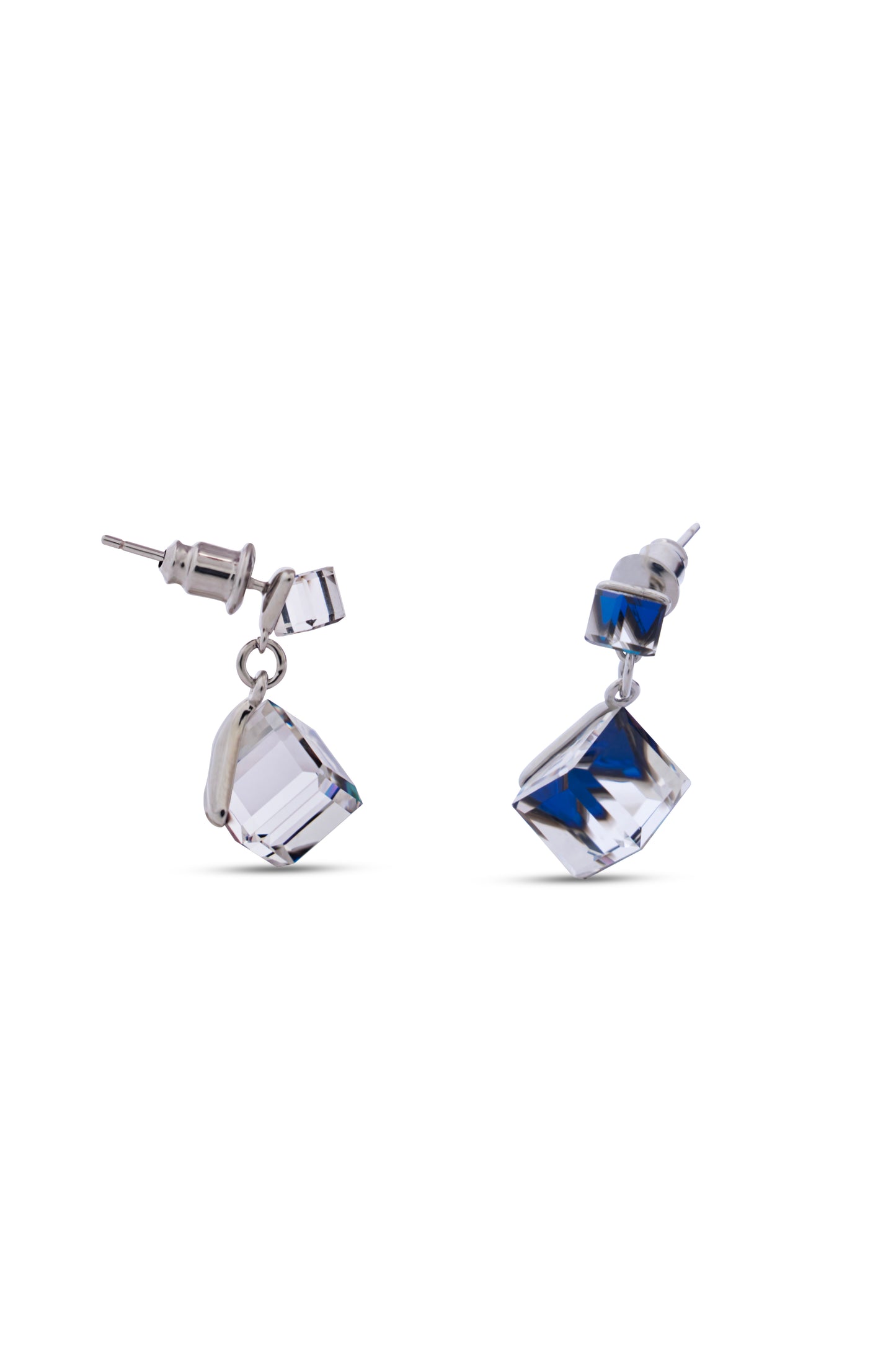 White & Blue Illusion Cube Swarovski Crystal Earrings