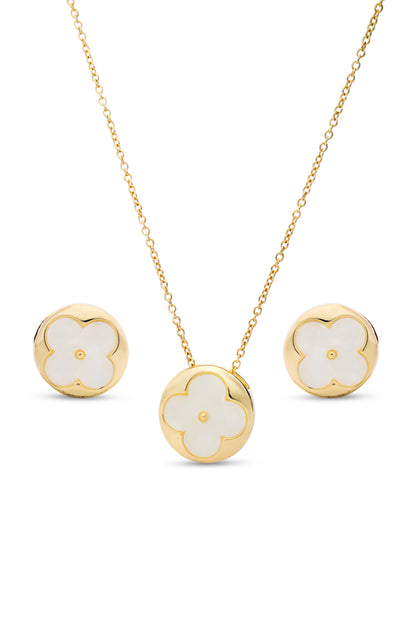 Gold & Mother Of Pearl LV Pendent Set