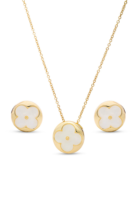 Gold & Mother Of Pearl LV Pendent Set