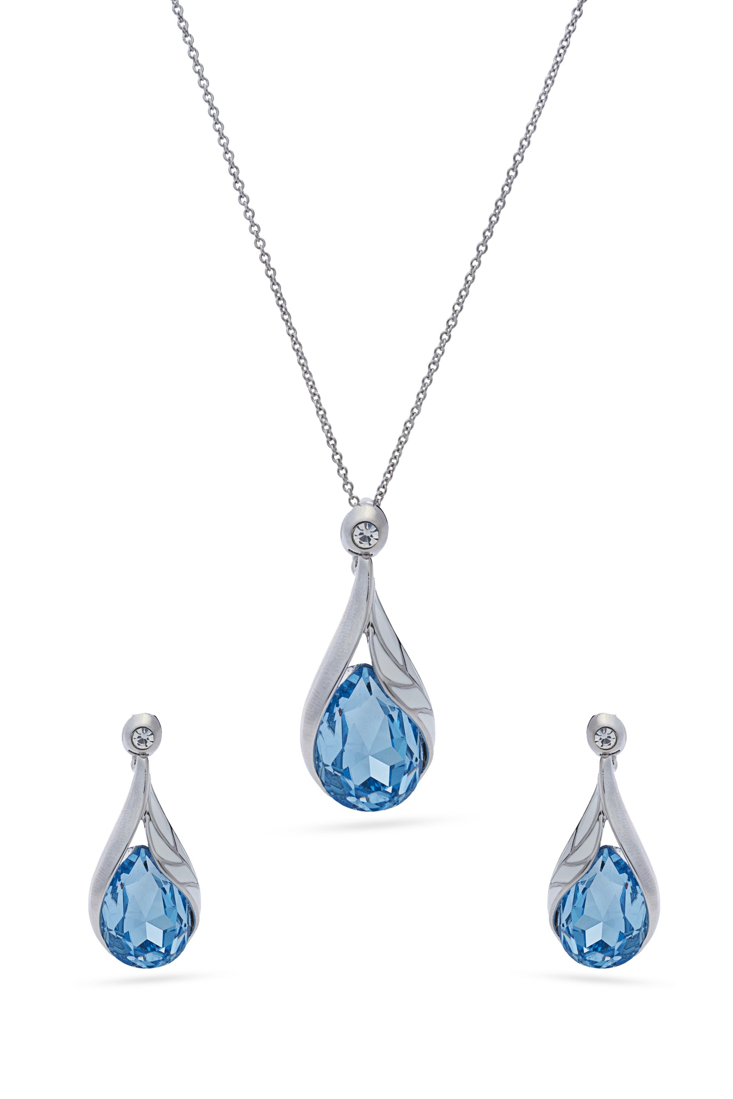 Blue Crystal Tear Drop Pendent Set