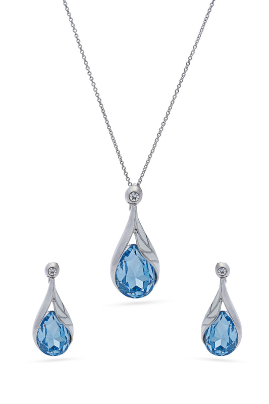 Blue Crystal Tear Drop Pendent Set