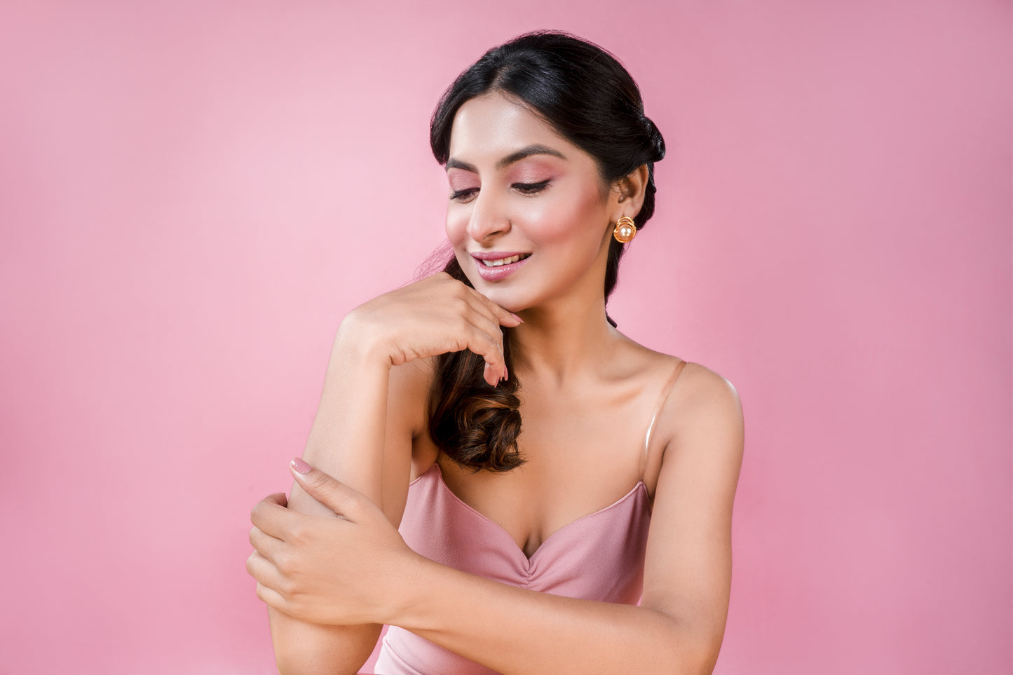 Pearl Wrapped In Golden Tread Earrings