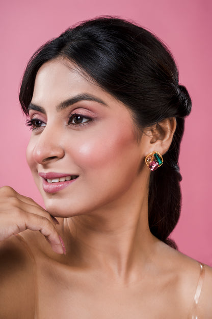 Multi Colour Crystal Square Studs