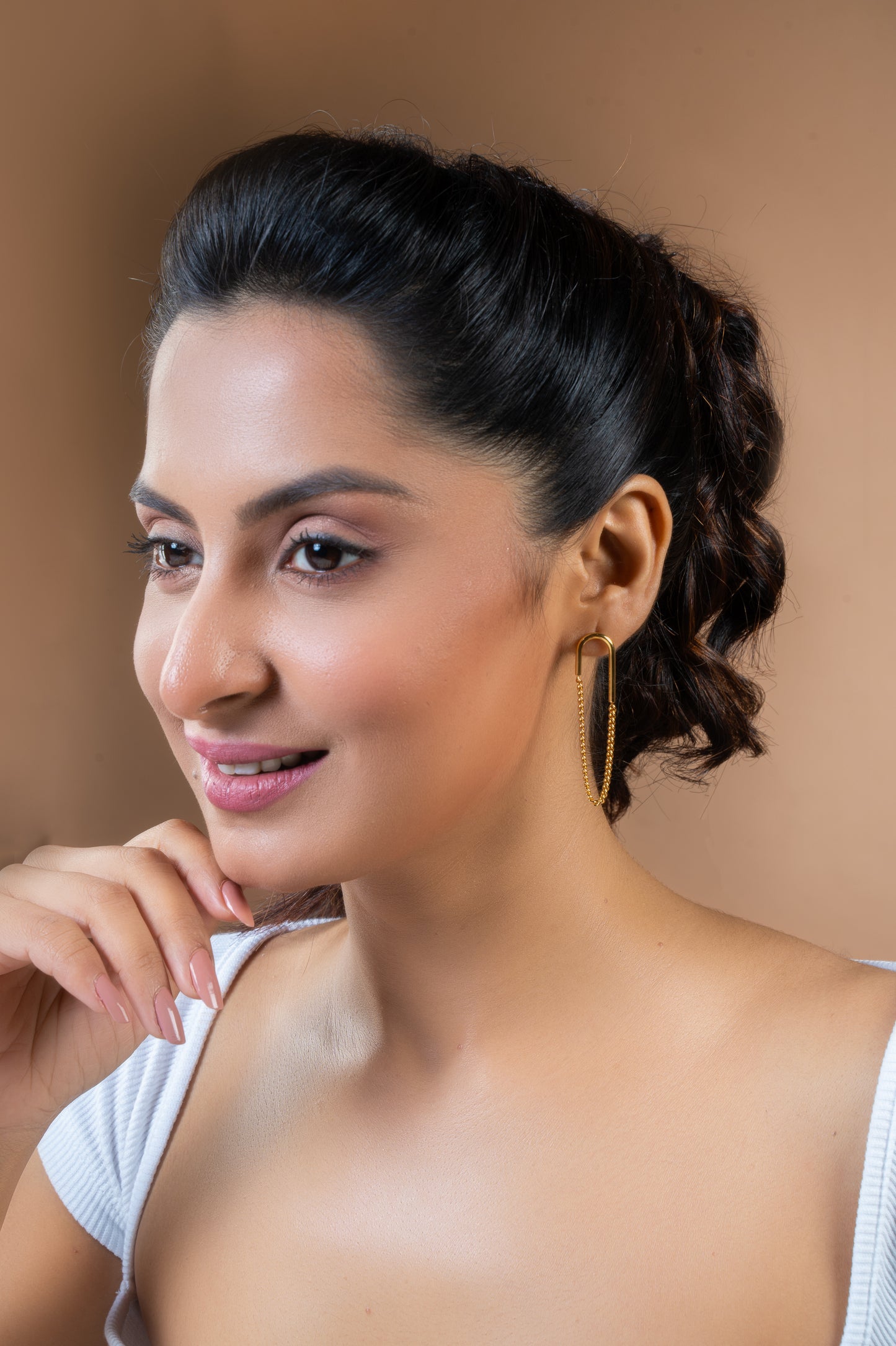 Hook Shape Earrings with Chain