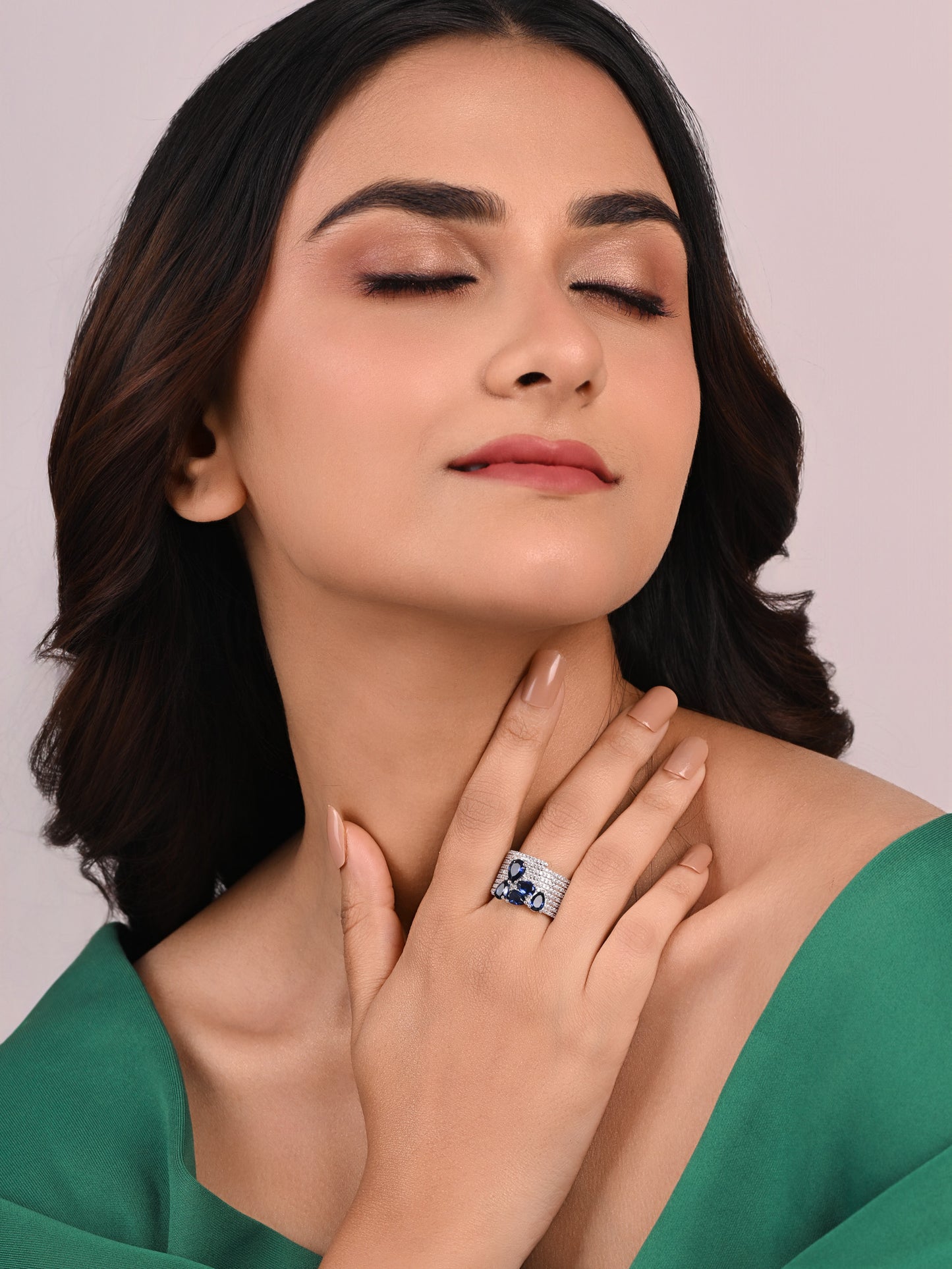 Italian Diamond Ring with Sapphire Drops