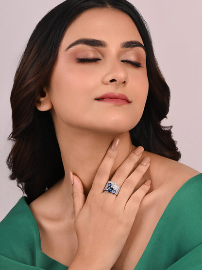 Italian Diamond Ring with Sapphire Drops