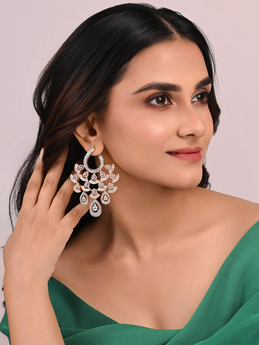 Krrystafee 18K Gold Plated Teardrop Chandelier Dangler Earrings for Women | Bridal Wedding Jewellery