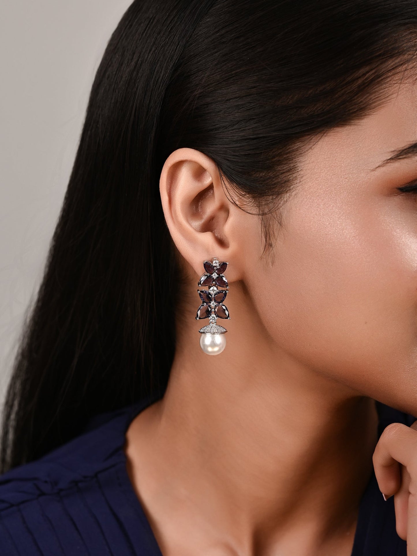 Mauve Earrings With A Pearl Drop