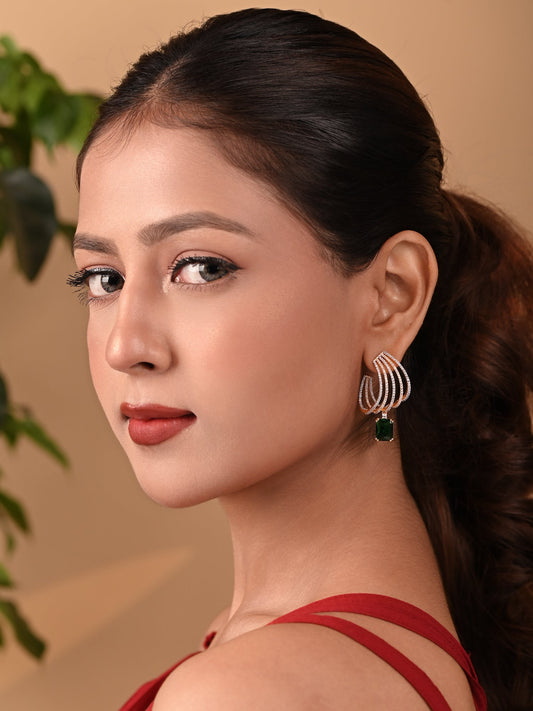 Diamond Hoop with Emerald Dangler