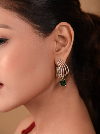 Diamond Hoop with Emerald Dangler