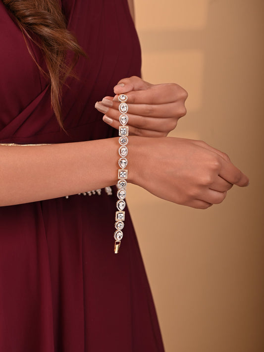 Krrystafee 18K Gold Plated Multi Shape CZ Diamond Tennis Bracelet for Women | Bridal Gifting