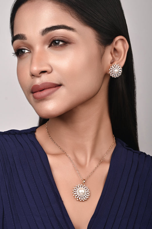 Pearl & Diamond Pendant Set