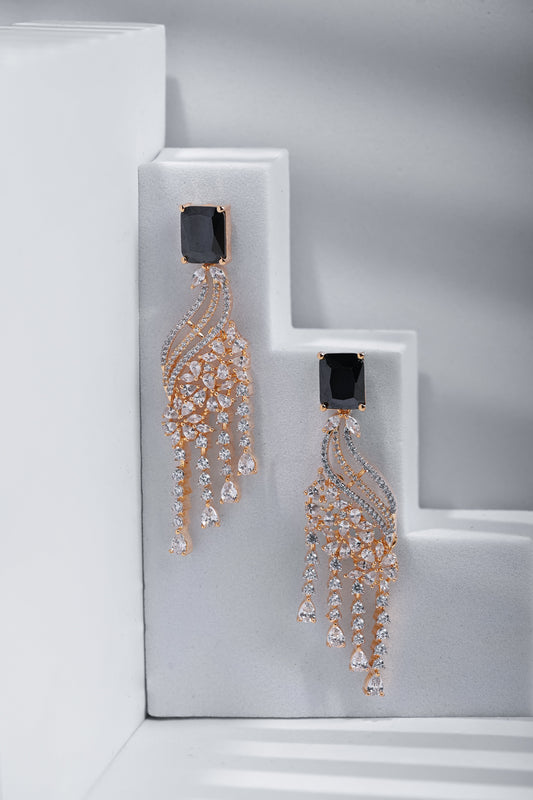 Rain Drops Earring with Black Stone