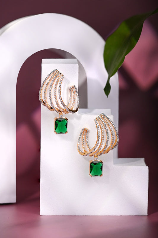 Diamond Hoop with Emerald Dangler