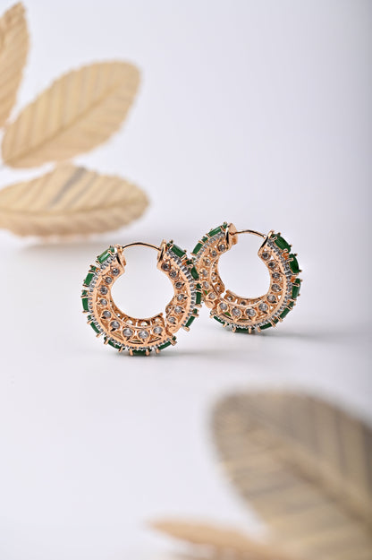 Intricate Emerald Hoops