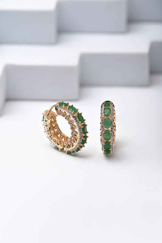 Intricate Emerald Hoops