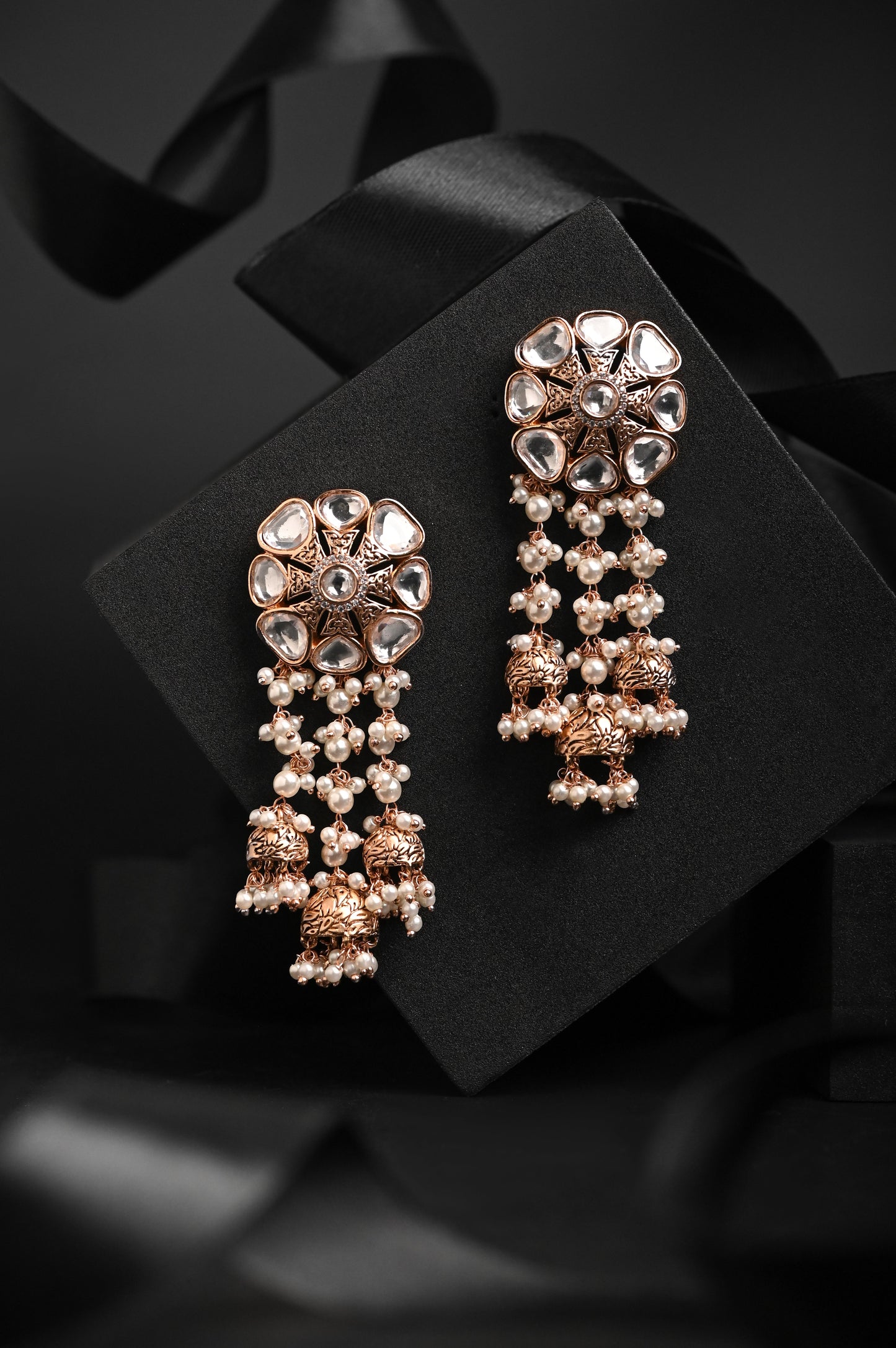 Oxidized Earrings with Pearls