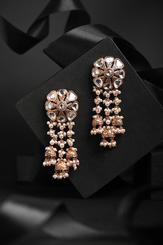 Oxidized Earrings with Pearls