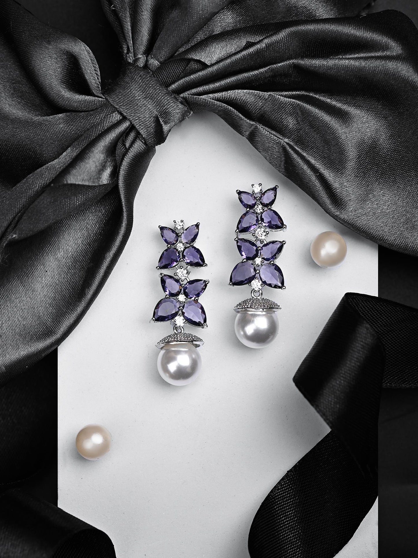 Mauve Earrings With A Pearl Drop