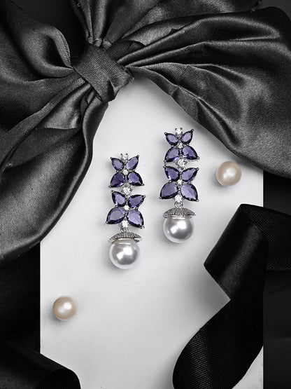 Mauve Earrings With A Pearl Drop