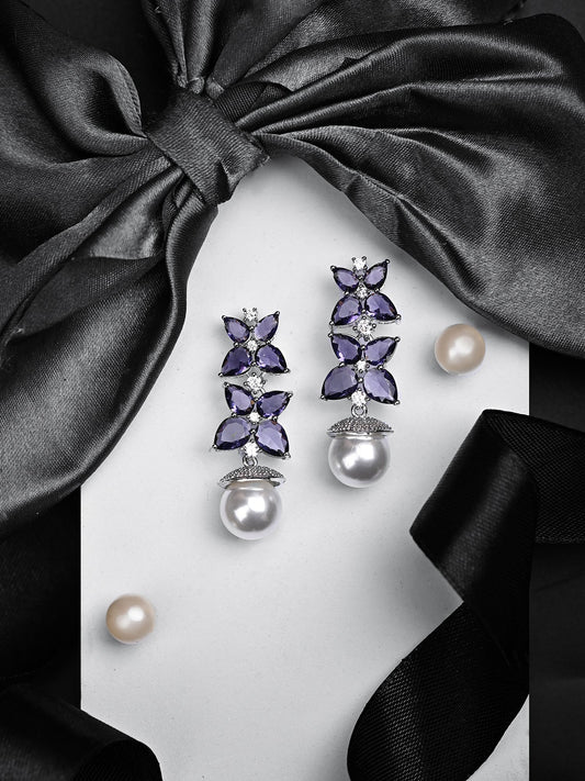 Mauve Earrings With A Pearl Drop