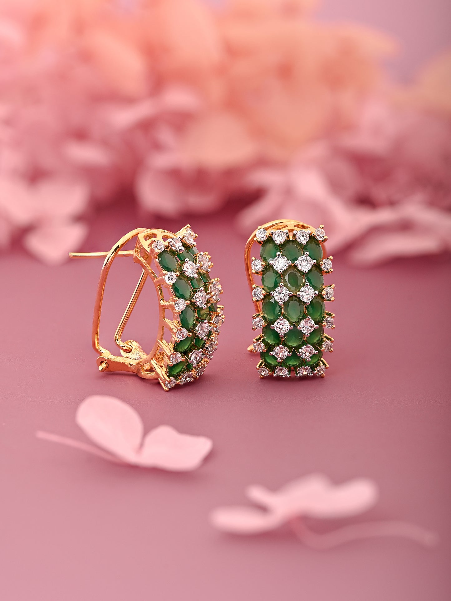 Emerald Green Bali Style Zircon Earrings