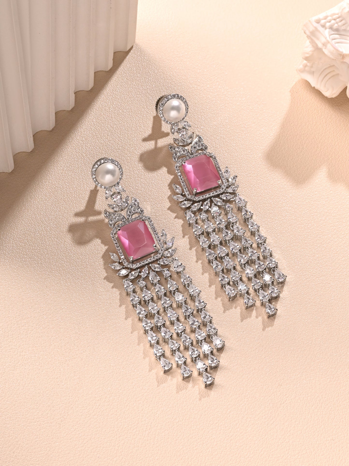 Pink Stone and Diamond Shower Danglers