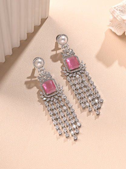 Pink Stone and Diamond Shower Danglers