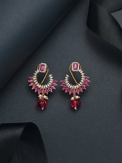 Krrystafee 18K Gold Plated Ruby Red CZ Stud Earrings for Women | Festive Party Wear