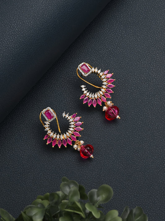 Krrystafee 18K Gold Plated Ruby Red CZ Stud Earrings for Women | Festive Party Wear