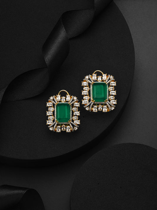 Krrystafee 18K Gold Plated Emerald Green CZ Cocktail Earrings for Women | Party Evening Wear