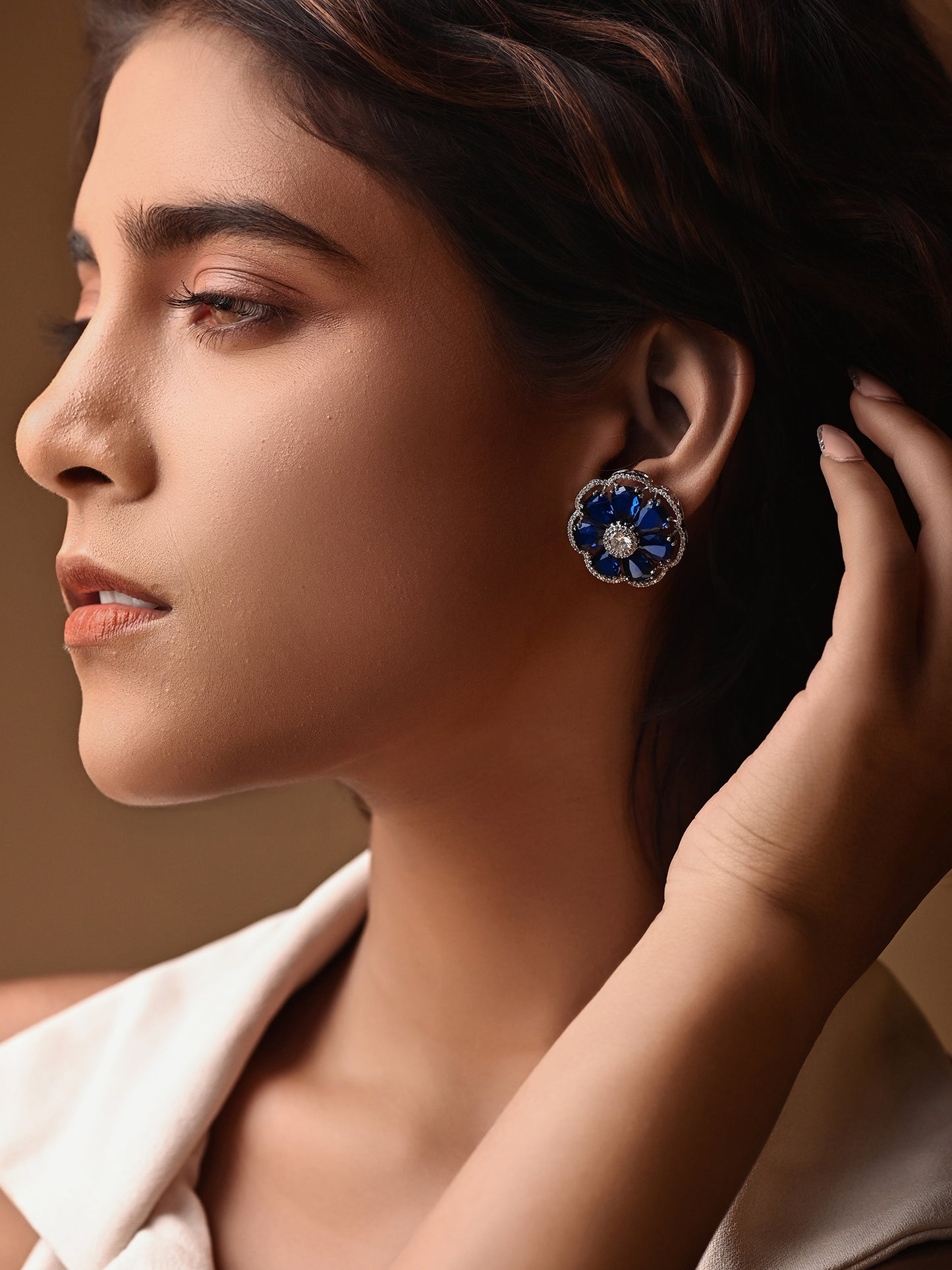 Sapphire Floral Zircon Earrings