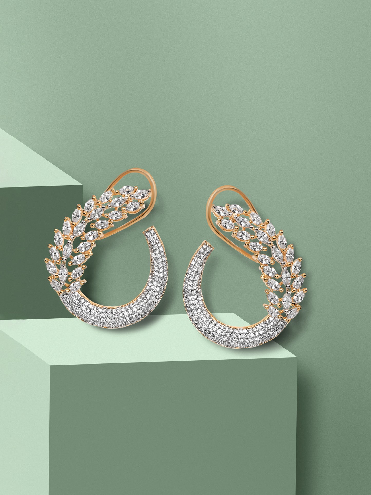 Krrystafee 18K Gold Plated Evergreen CZ Diamond Earrings for Women | Daily & Festive Wear