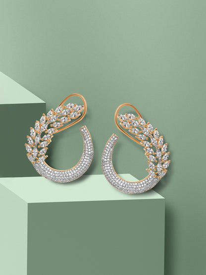 Krrystafee 18K Gold Plated Evergreen CZ Diamond Earrings for Women | Daily & Festive Wear
