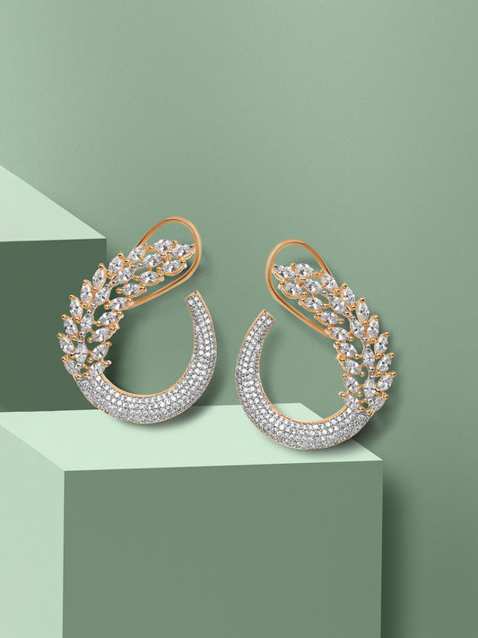 Krrystafee 18K Gold Plated Evergreen CZ Diamond Earrings for Women | Daily & Festive Wear