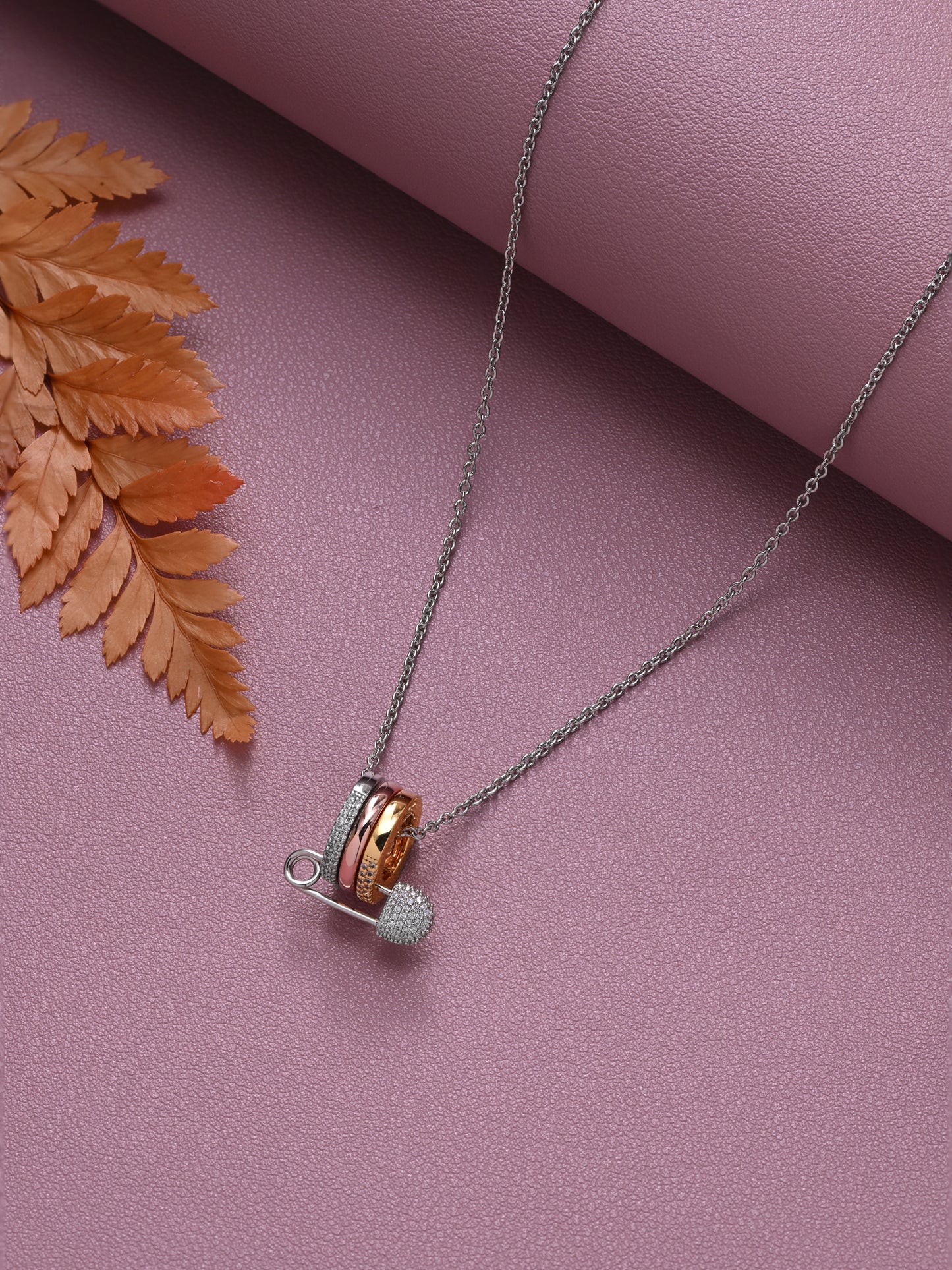 Krrystafee 18K Gold Plated Triple Ring Interlace Pin Pendant Necklace for Women | Demi Fine Jewellery