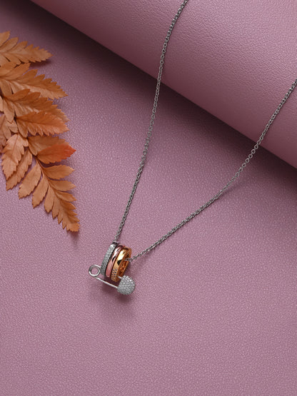 Krrystafee 18K Gold Plated Triple Ring Interlace Pin Pendant Necklace for Women | Demi Fine Jewellery