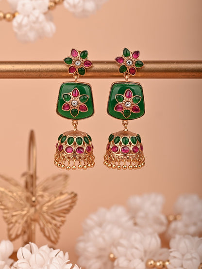 Green Kundan with Ruby Jhumka