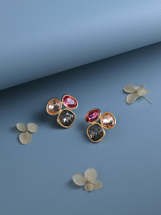 Multi Colour Crystals in Gold Earrings
