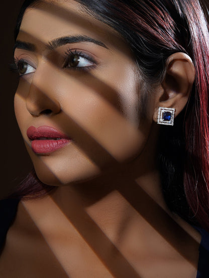 Sapphire with Diamond Halo Studs