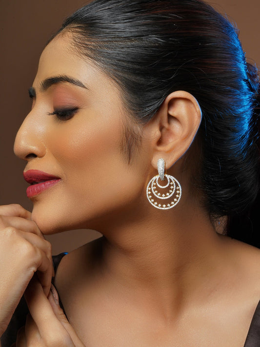 Krrystafee 18K Gold Plated Intricate Diamond Orbit Earrings for Women | Bridal Wedding Jewellery
